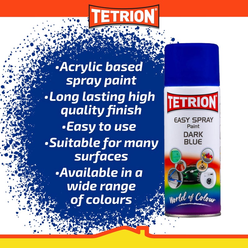Tetrion Easy Spray Paint - 400ml Dark Blue Easy to Apply, All-Purpose Acrylic Spray for Indoor & Outdoor Use - Long-Lasting Finish for Wood, Metal, Plastic, Ceramic & More - Image 2
